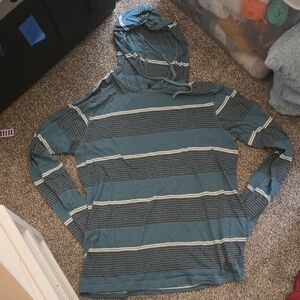 Striped Teal and Gray Men's Hoodie Shirt